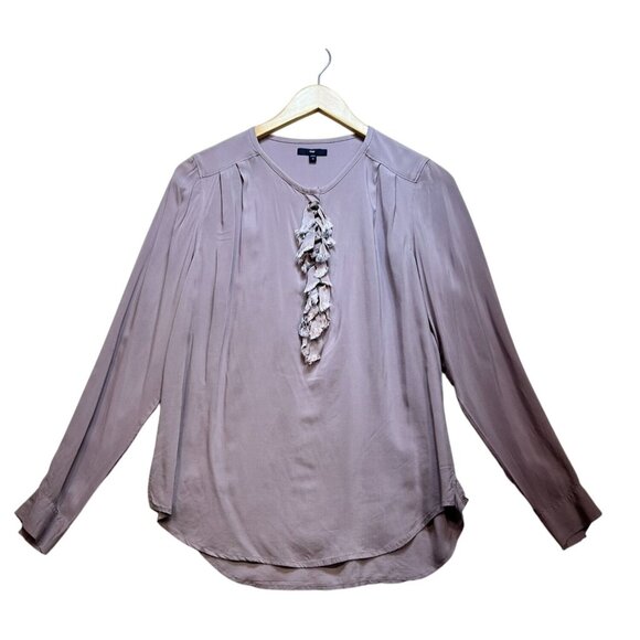 Gap Womens Long Sleeve Blouse Top Size M Mauve Ruffle Top Business Travel Chic - Picture 1 of 11